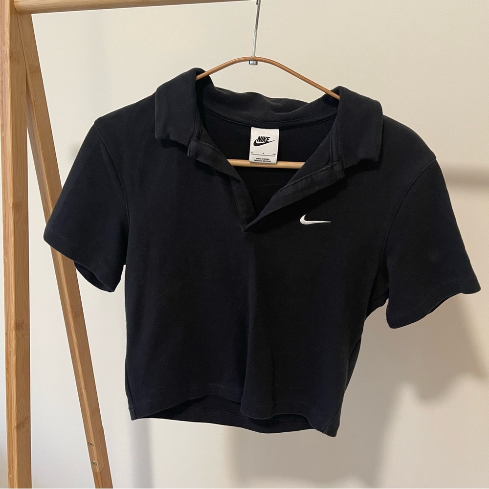 Nike Black Cropped Polo Top